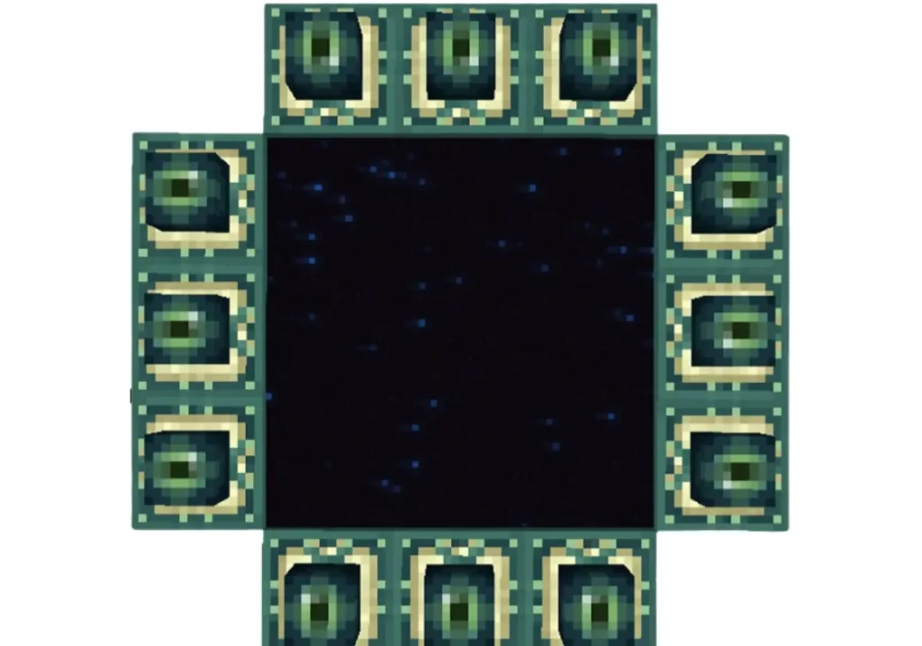 Minecraft End Portal glowing with purple energy, surrounded by obsidian blocks, serving as the gateway to the mysterious End dimension where players battle the Ender Dragon.