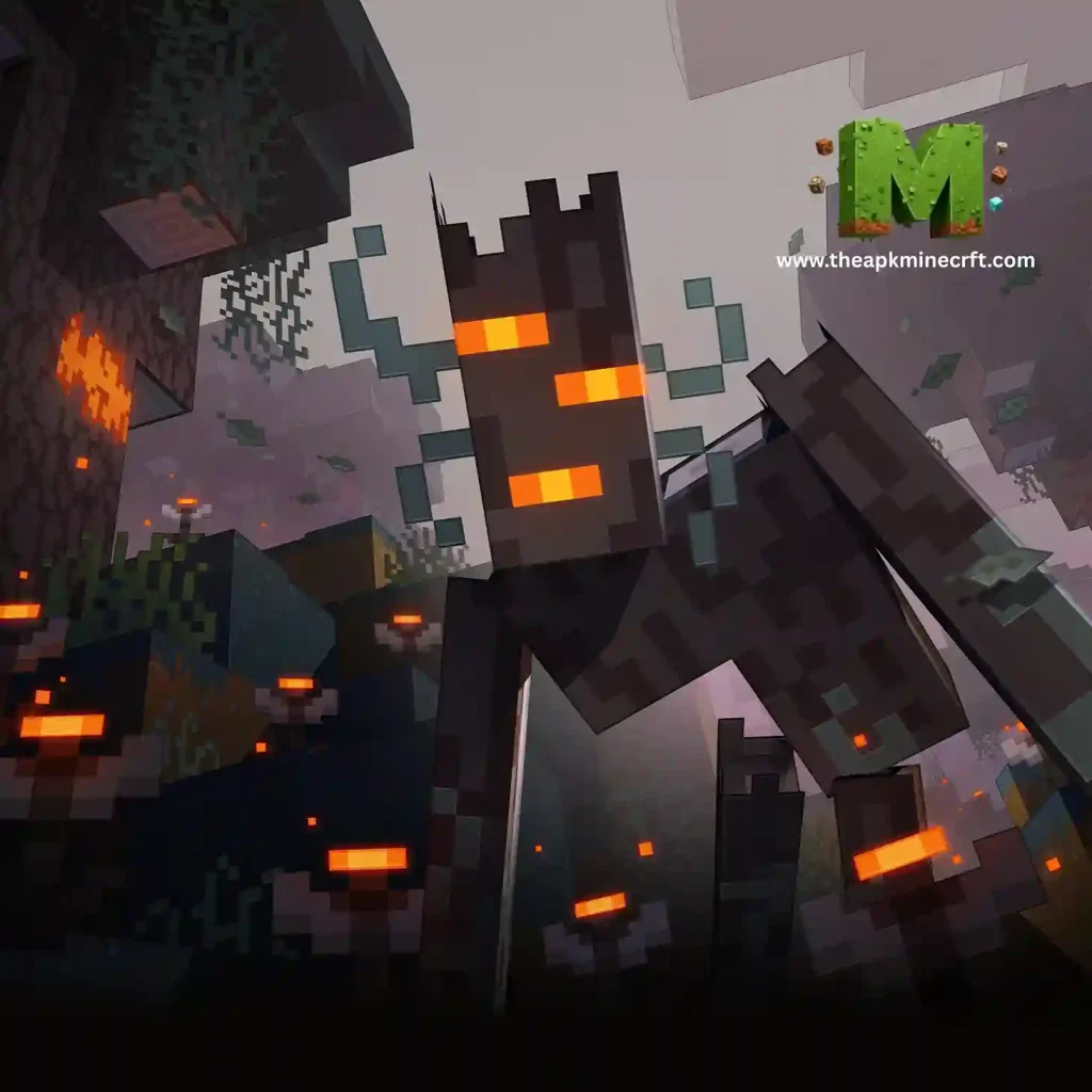 3 Minecraft Enderman towering over a nighttime cityscape, with glowing eyes and floating blocks, showcasing the eerie and mysterious nature of this iconic mob.