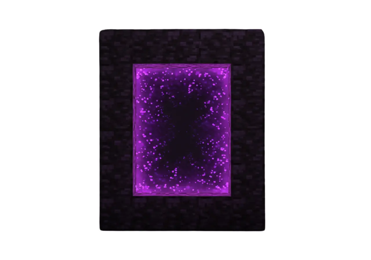Minecraft Nether Portal glowing with vibrant purple energy, surrounded by obsidian blocks, serving as the gateway to the perilous Nether dimension.
