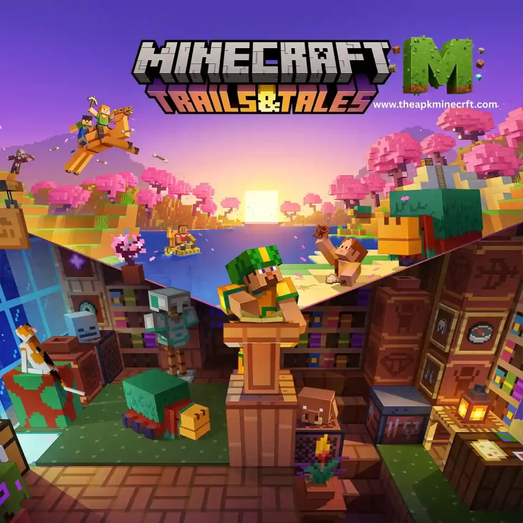 4 Minecraft 'Trails & Tales' mage featuring vibrant characters, colorful landscapes, and dynamic gameplay elements, showcasing the adventurous and creative spirit of the game.